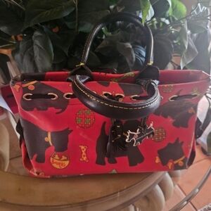 Dooney & Bourke Red and Black Scottish Dog Print Adorable Handbag With Charm